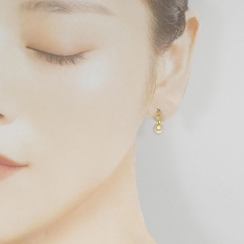 Khuyên tai hình vòng K18YG với ngọc trai Akoya 7.0mm - Hàng hiệu Chính hãng 872074