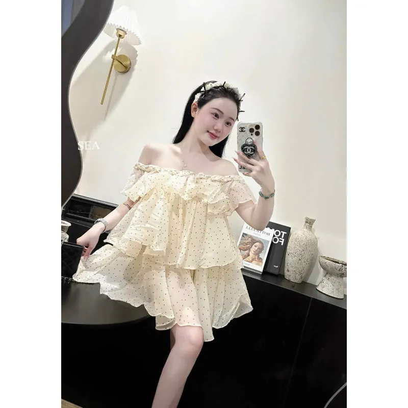 đầm trễ vai thắt nơ tơ tầng 989752