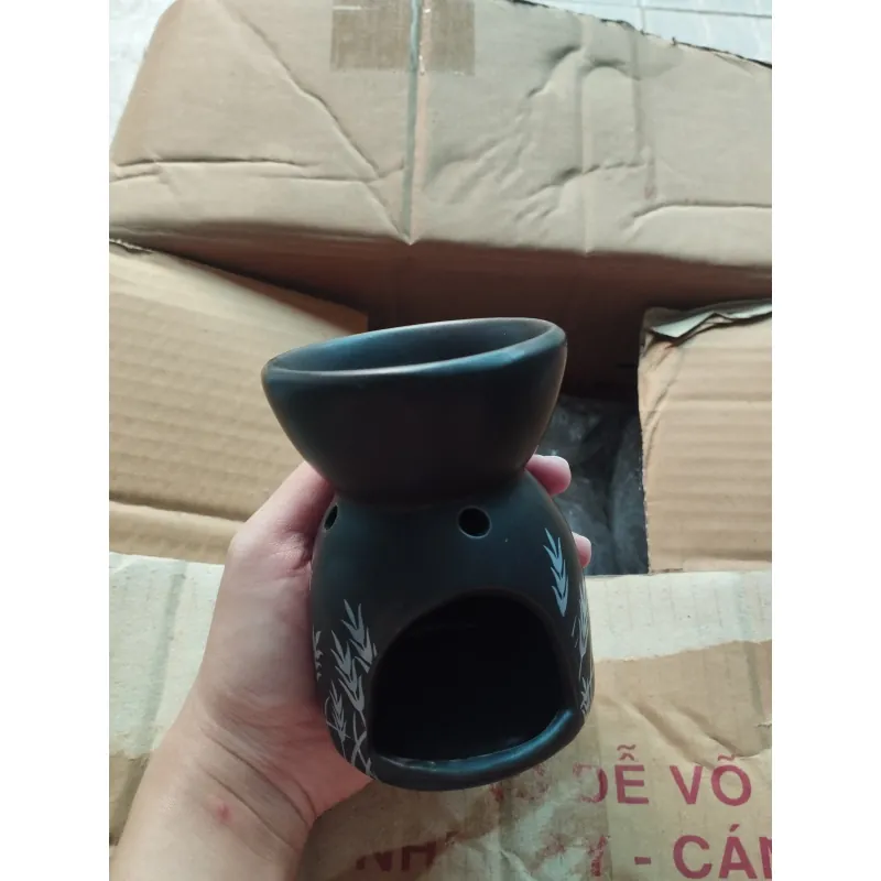 Đèn xông tinh dầu gốm sứ trang trí hình bông lúa màu đen 753602