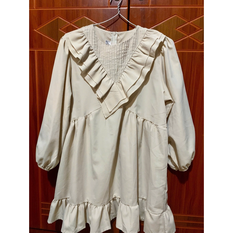 Pass Váy babydoll trắng kem cổ tròn phối bèo – bánh bèo nhẹ nhàng, cực dễ thương  476857