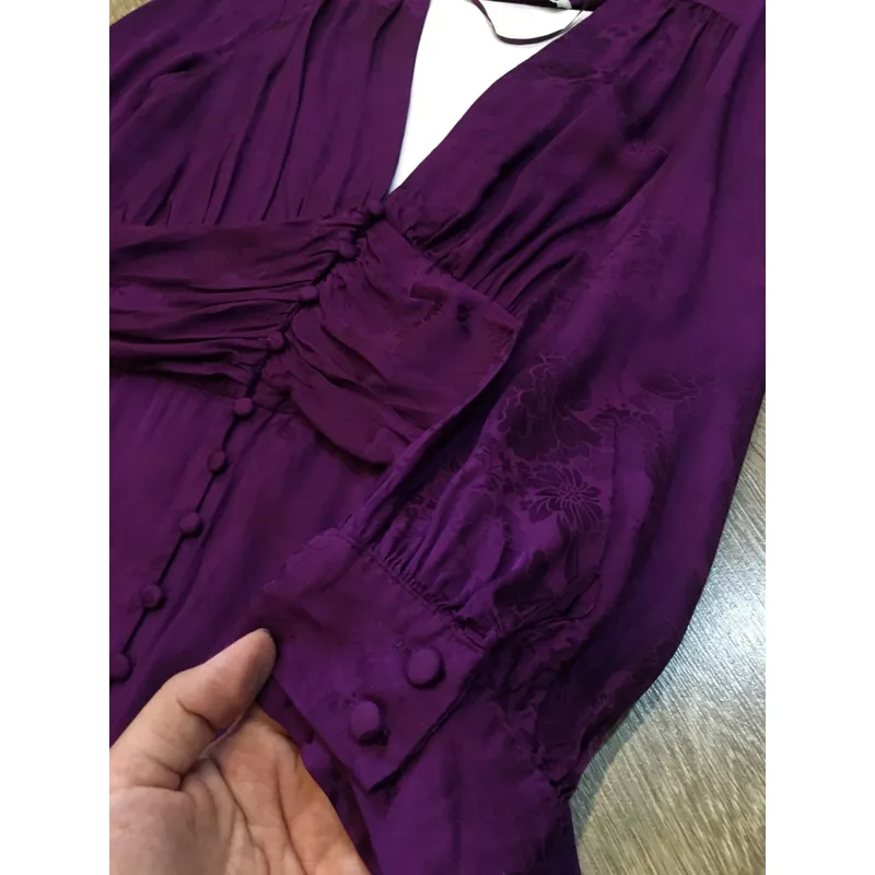 [Siêu Phẩm Hiệu Auth] Đầm váy vintage Za.ra cổ V nhún eo tay bồng 2 khuy hottrend 696768