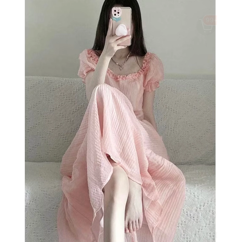 Đầm Công Chúa Tay Phồng Màu Hồng Ngọt Ngào Phong Cách Pháp Thời Trang Mùa Hè Cho Nữ 462305
