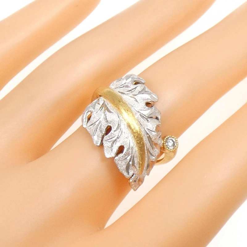 Nhẫn kim cương lá K18YG/PT900 0.06CT 667585