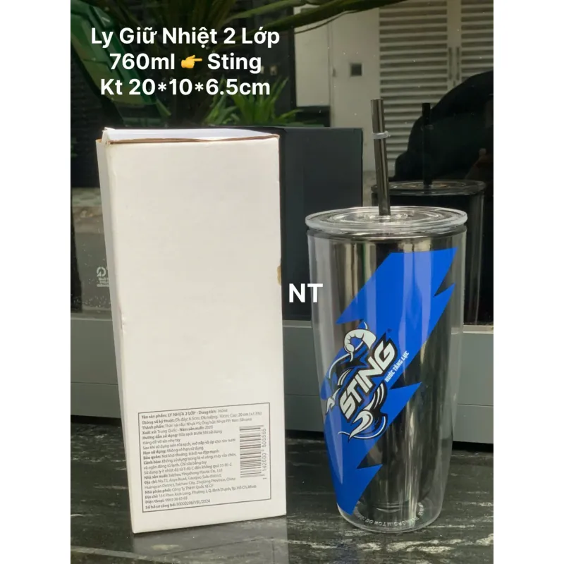 Ly nhựa 2lop kèm ống hút HKM sting -710ml 907785