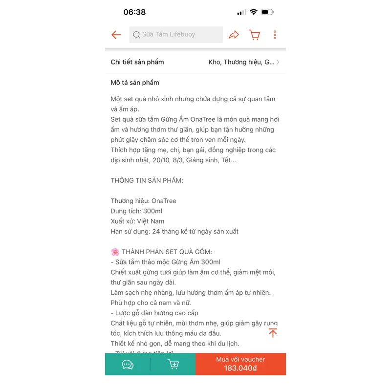 Sữa tắm thảo mộc Gừng ấm Onatree 713128