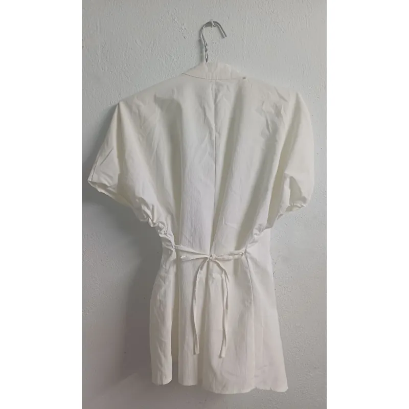 ÁO SƠ MI CỔ TRỤ TAY PHỒNG CÓ DÂY CỘT SAU - MÀU TRẮNG - FREESIZE 753734