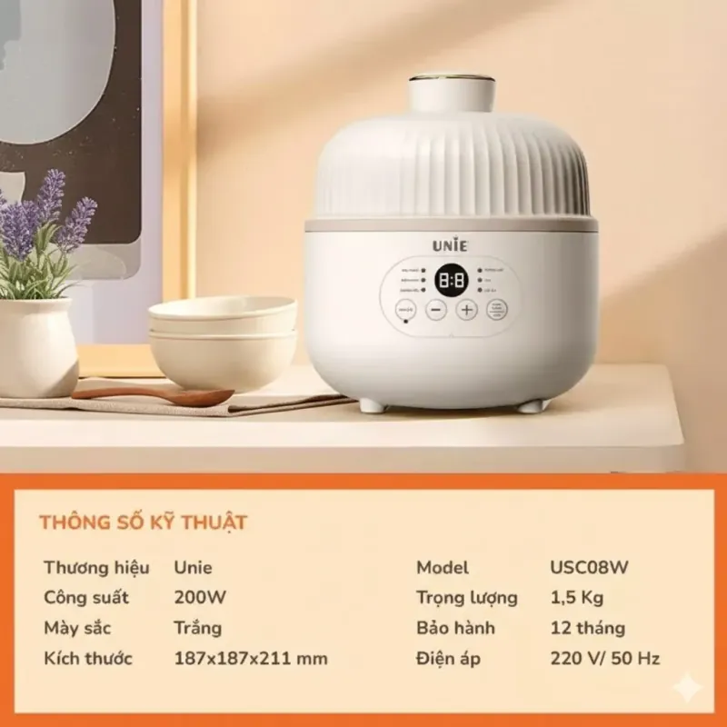 💎 Nồi nấu chậm UNIE USC08W – Nấu đa dạng món ăn, giữ nguyên dưỡng chất 786494