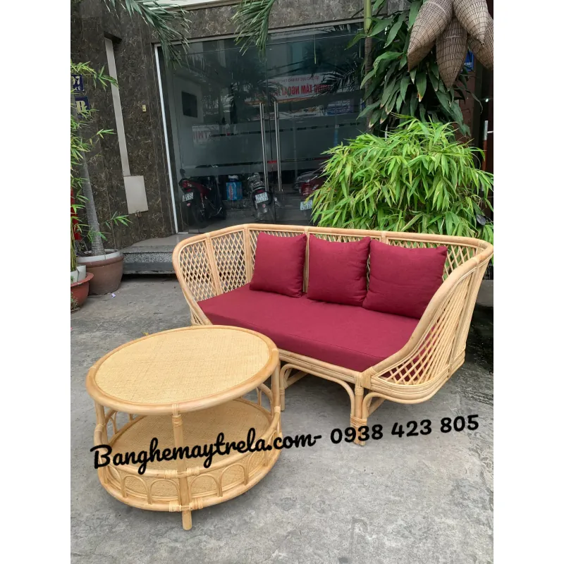 Bàn ghế sofa mây caro nhỏ gọn 715362