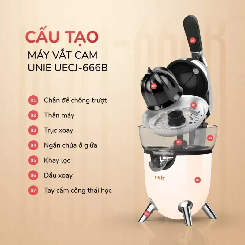 Máy vắt cam điện tự động UNIE UECJ-666B 100W, vắt kiệt, vòi chống nhỏ giọt 578116