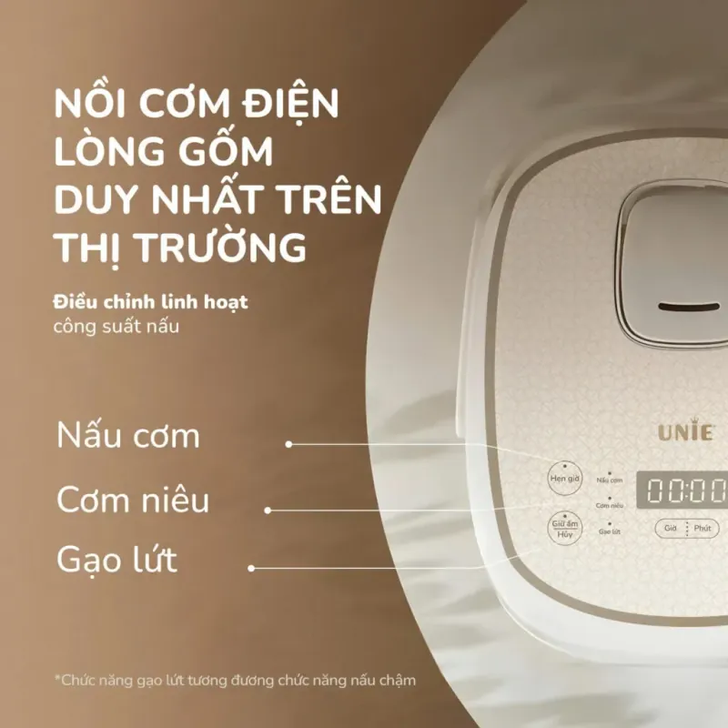 Nồi cơm điện lòng gốm cao cấp UNIE URC818P, Có chế độ cơm cháy độc đáo 799096