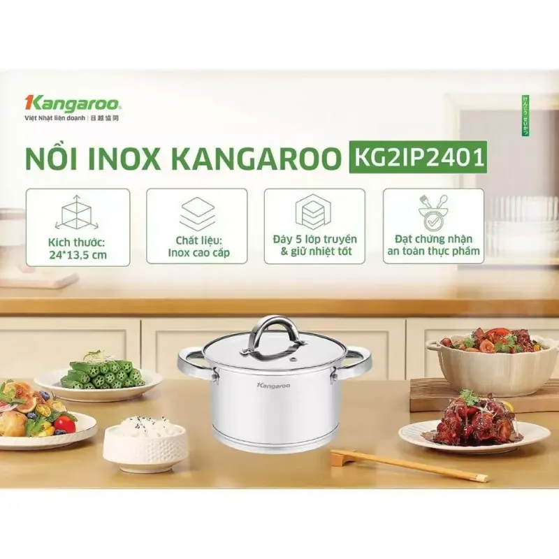 Nồi inox đáy 5 lớp 24CM Kangaroo KG2IP2401 780498