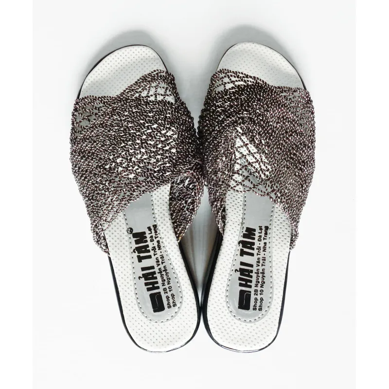 Dép nữ đế PU đen siêu nhẹ cao 3.7 cm quai lưới êm chân 573344