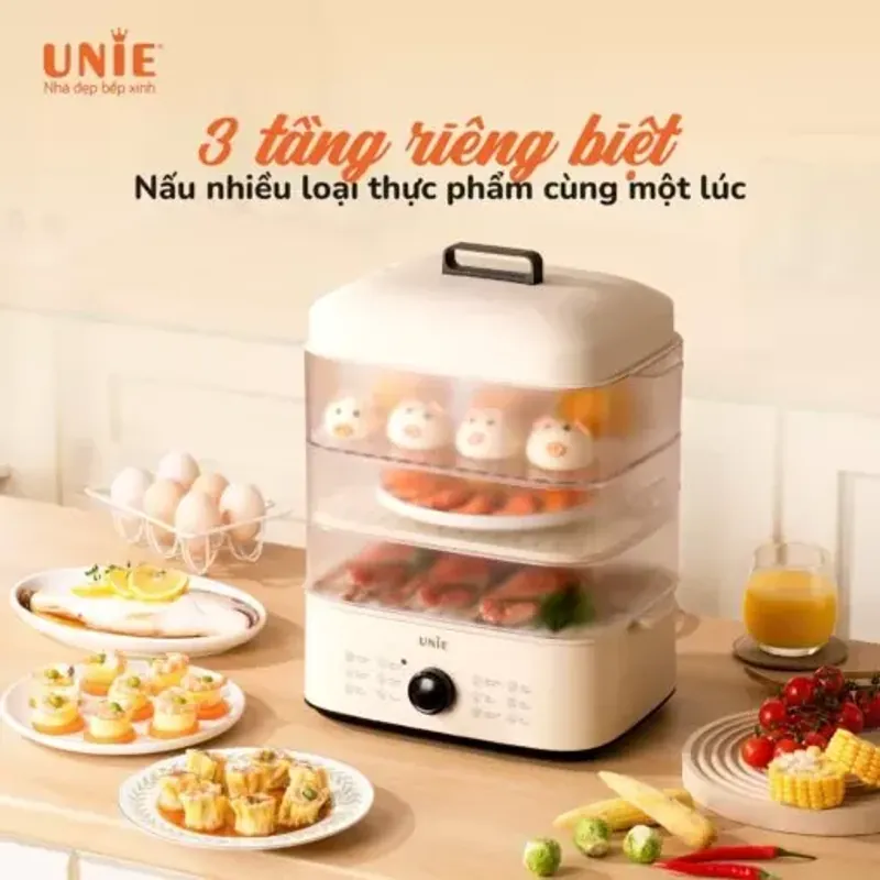 Nồi hấp UNIE UE560 dung tích lớn 18L, 3 tầng hấp, 12 tính năng tiện lợi 574520