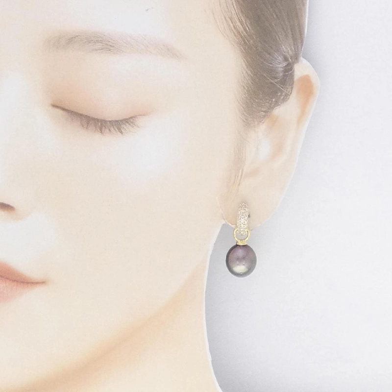 K18YG 2WAY Bông tai ngọc trai đen 12.5mm - Hàng hiệu Chính hãng 872255