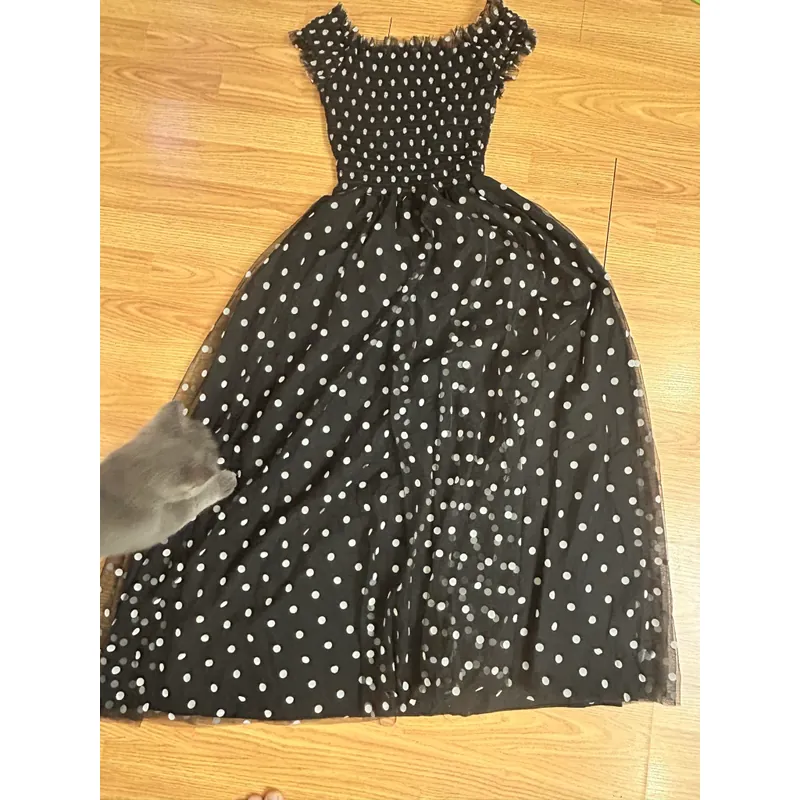 Váy xòe dáng dài voan chấm bi Elise sz M mới mặc 2 lần  569297