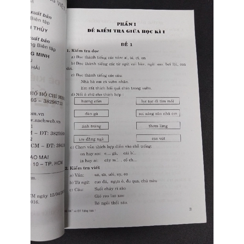 60 đề kiểm tra và đề thi tiếng Việt 1 mới 80% bẩn nhẹ rách bìa 2016 HCM1209 Võ Thị Hoài Tâm GIÁO KHOA 916848