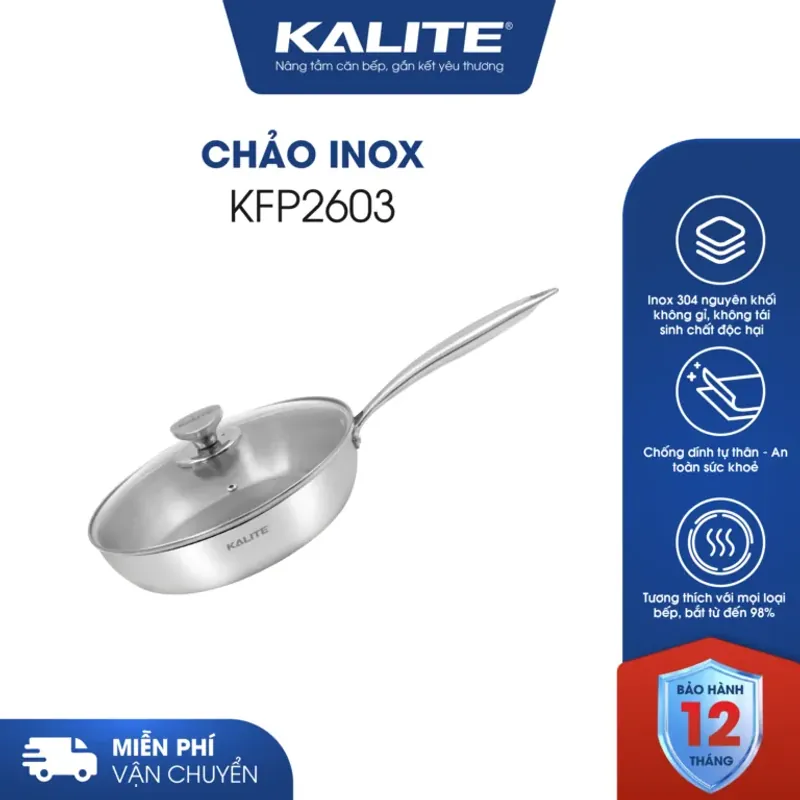 Chảo rán inox liền khối cao cấp KALITE KFP2603 – Hiệu suất bắt từ 98%, size 26cm tiện lợi 693715