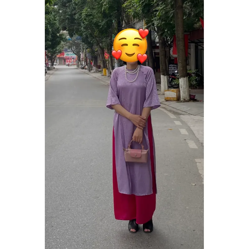 Bộ áo dài 3 items màu tím hồng 996573