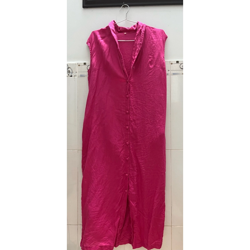 Đầm suông linen Hồng cánh sen đến 55kg, ít mặc còn mới  443983