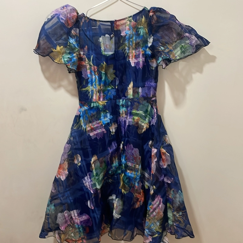 đầm thiết kế hoa văn xanh navy sang trọng size S 528047