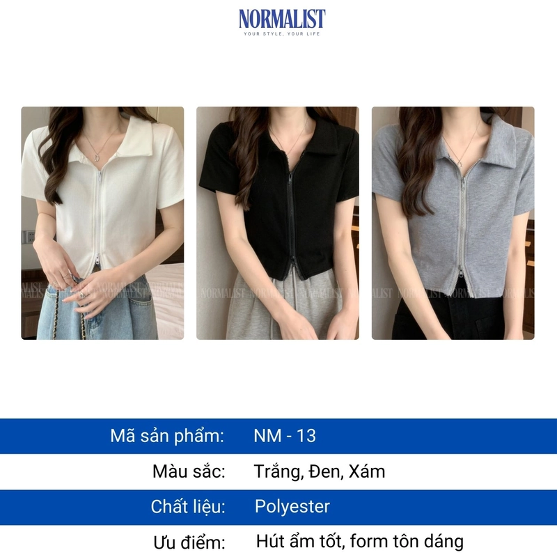 Áo croptop nữ khoá zip Normalist co giãn thoáng mát da không xù lông 315936