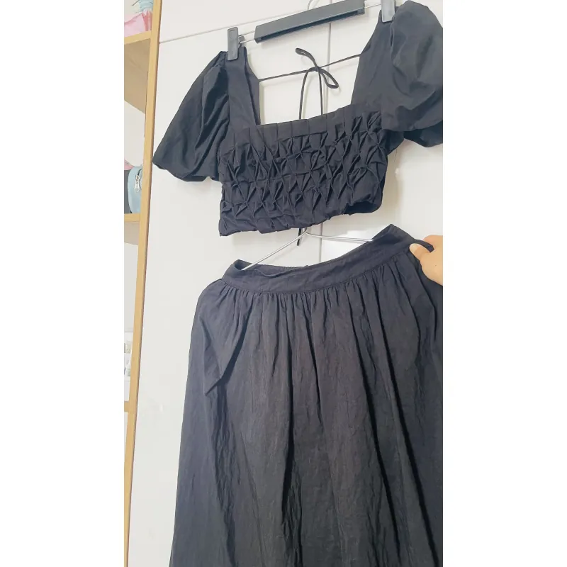 Đầm hai mảnh croptop, cocobebe, màu đen, size S 1013474