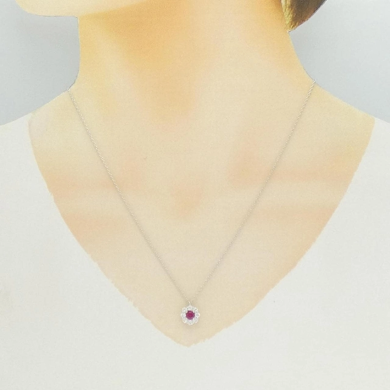 Dây chuyền ruby hoa K18WG 0.341CT - Hàng hiệu Authentic 856732