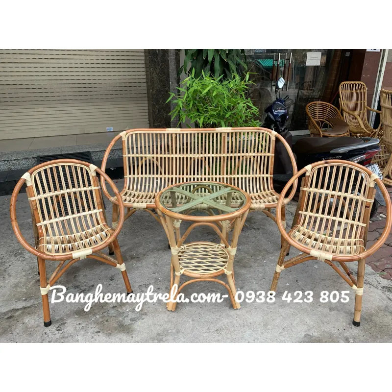 Bàn ghế sò mây nhựa giá rẻ nhỏ gọn 695658