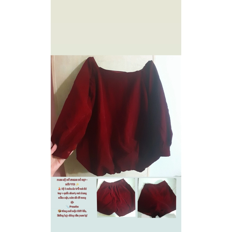 MỚI 99% Bộ 2 món: áo trễ vai dài tay + quần short 498248