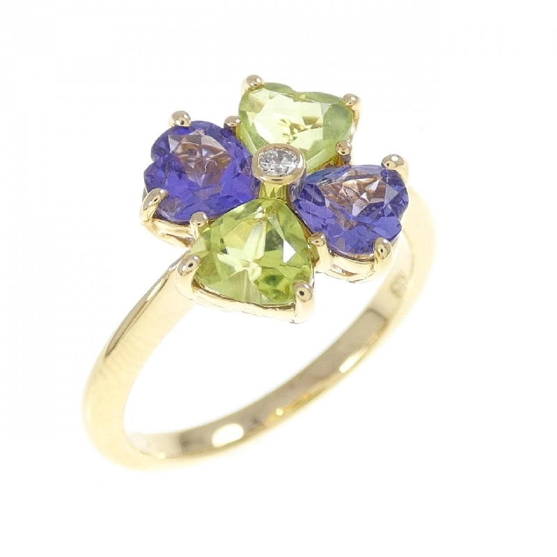 Nhẫn đá màu hình trái tim và cỏ 4 lá K18YG - Hàng hiệu Authentic 854561