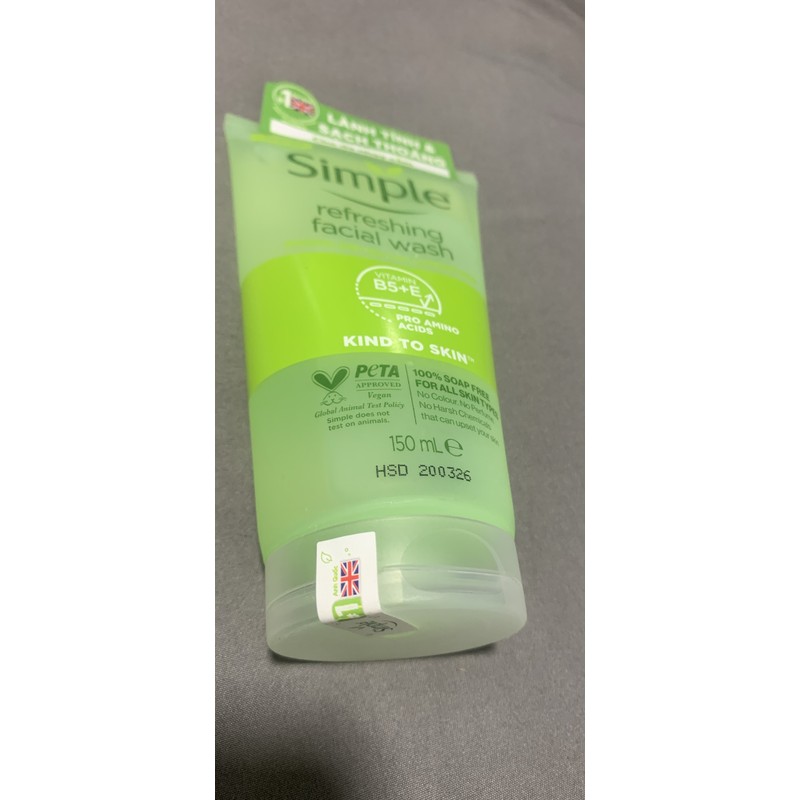 SỮA RỬA MẶT SIMPLE DẠNG GEL KIND TO SKIN REFESHING FACIAL WASH chính hãng nguyên tem 174666