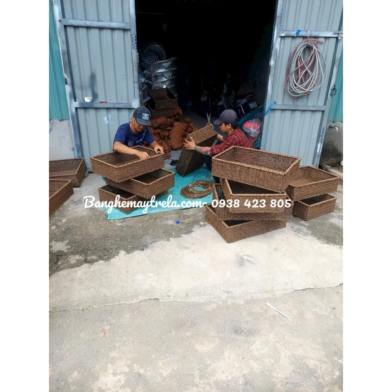 Khay nhựa giả mây đựng đồ chữ nhật 674310