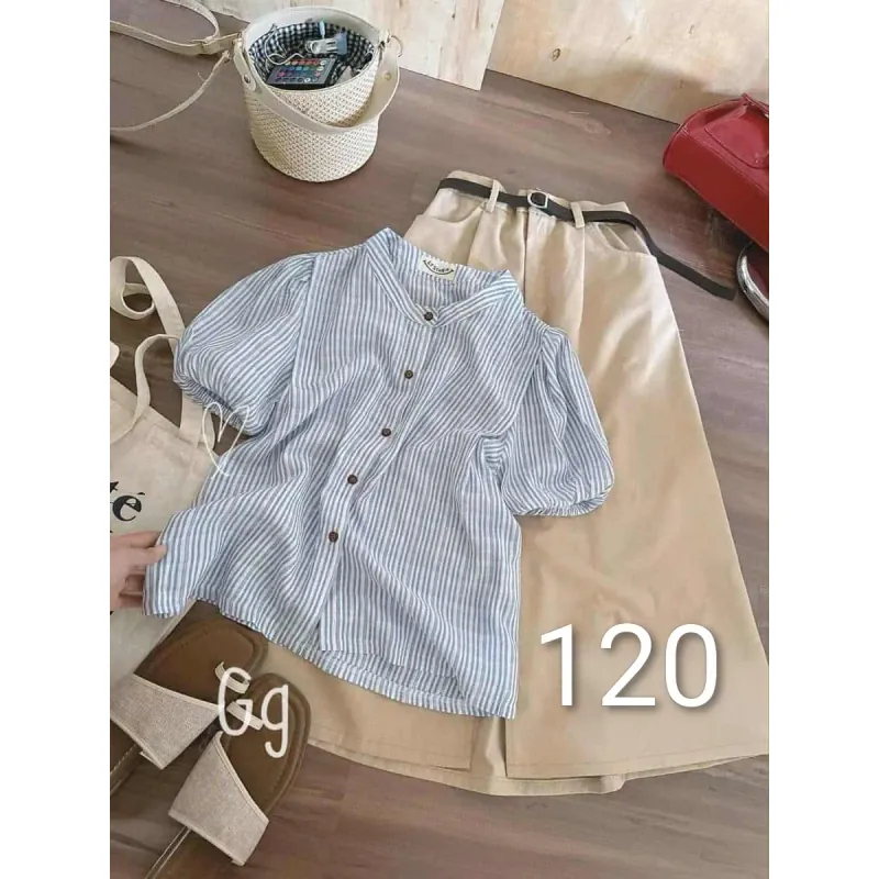 Set váy kaki áo sơmi cotton size M siêu xinh 748260