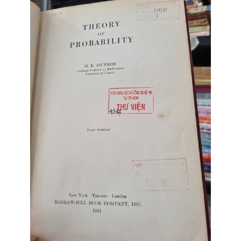 THEORY OF PROBABILITY (1ST EDTION) - M.E. MUNROE 119914