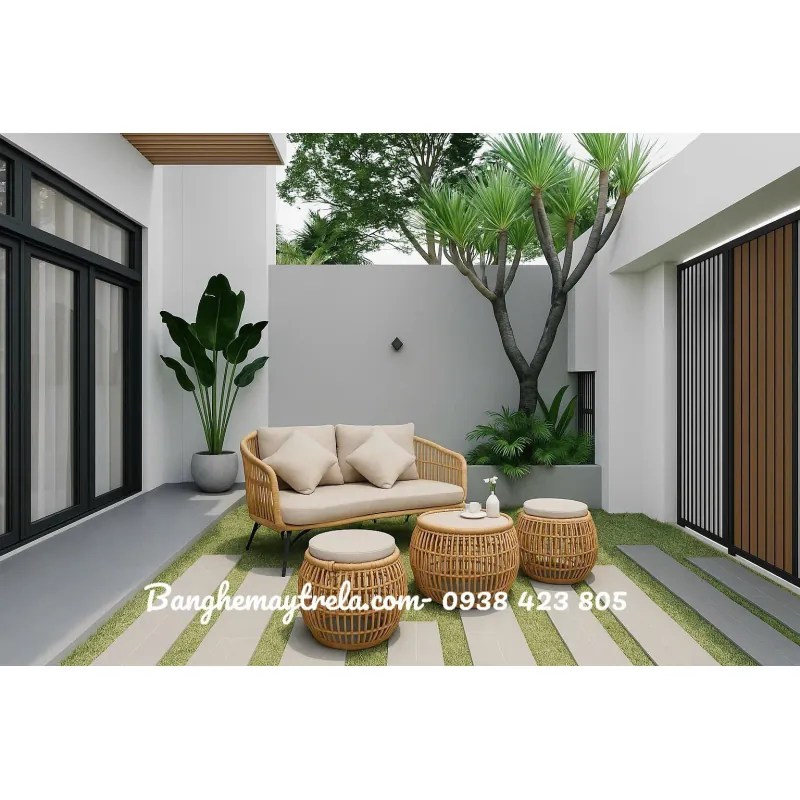 Bàn ghế sofa mây nhựa ngoài trời 558829