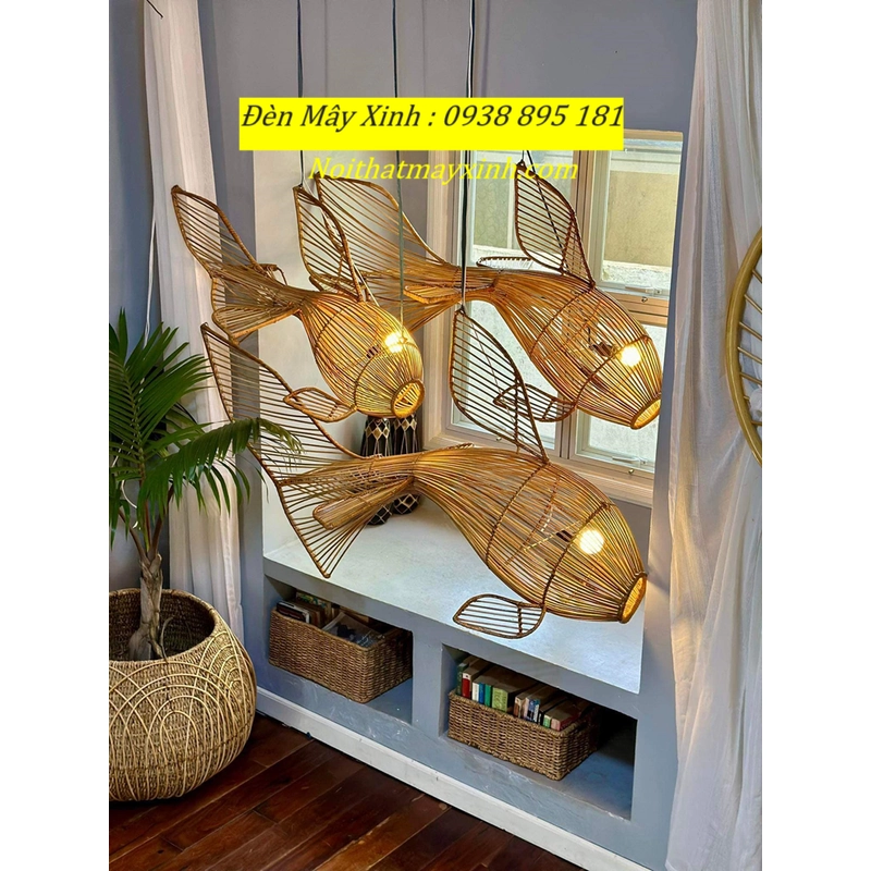 Đèn mây hình cá chính hãng ,đèn decor hình cá,đèn handmade hình cá 494582