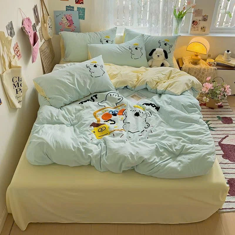 Chăn ga cotton đũi mềm hoạ tiết thêu 469579