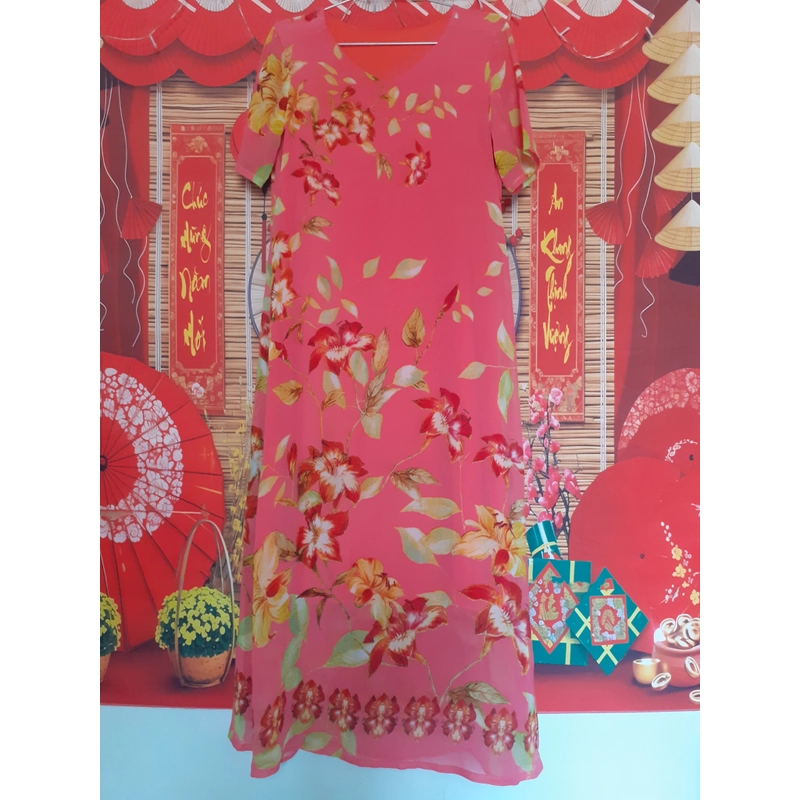 Đầm dài maxi màu hồng họa tiết bigsize 381494