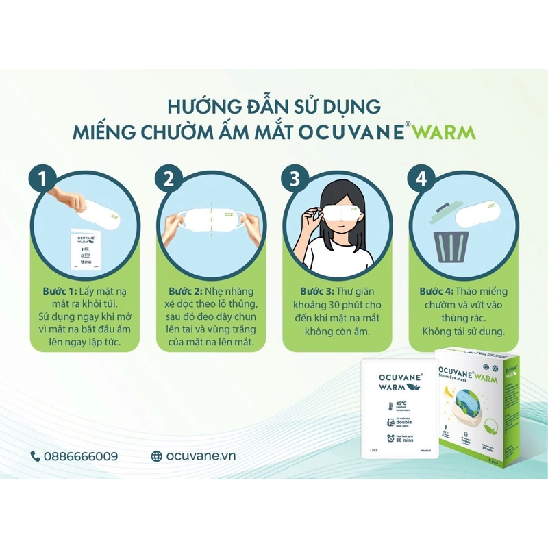 Miếng chườm ấm mắt Ocuvane Warm – Thông thoáng bờ mi, thư giãn, giảm mỏi mắt 380660