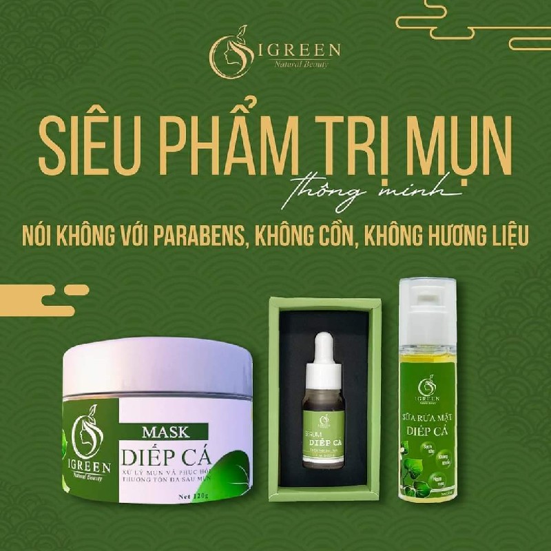 Trọn bộ Sữa rửa mặt, Mặt nạ, Serum diếp cá IGREEN cho da mụn 8267