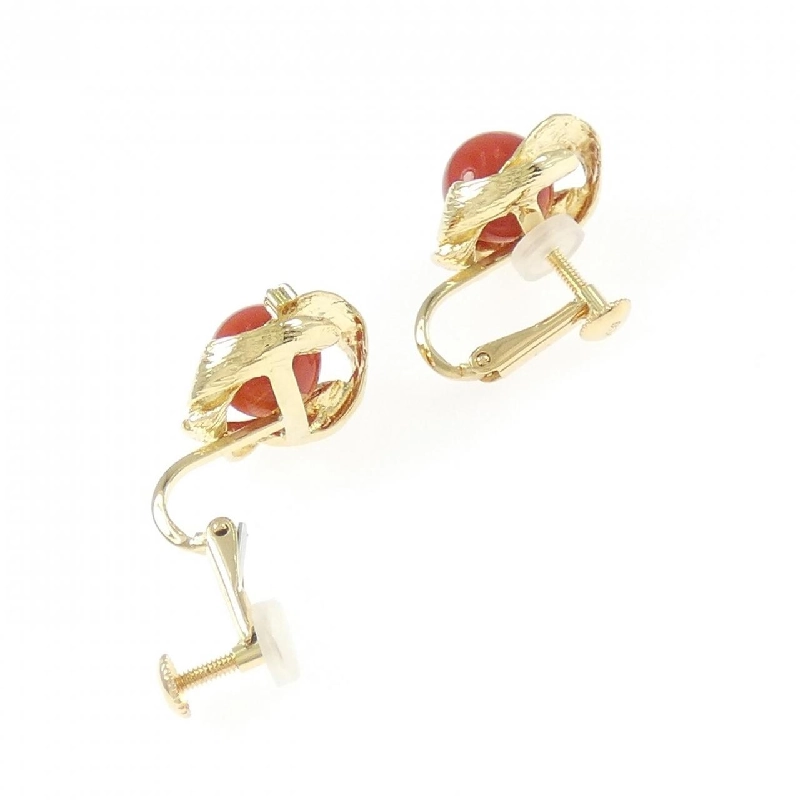 K18YG Đôi bông tai san hô 7.5mm - Hàng hiệu Chính hãng 870183