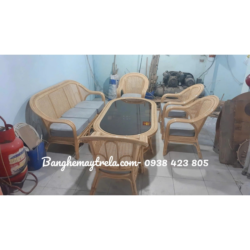 Sofa mây tự nhiên lưng mắt cáo 530164