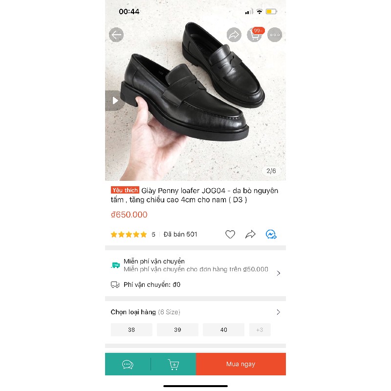 Giày da thật penny loafer JOG04 3229