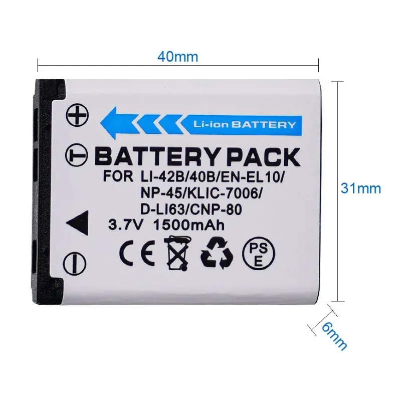 PIN OLYMPUS Li-40B, Li-42B, NIKON EN-EL10, NP-45 KLIC-7006 NP-80, 3.7V 1200mAh 711461