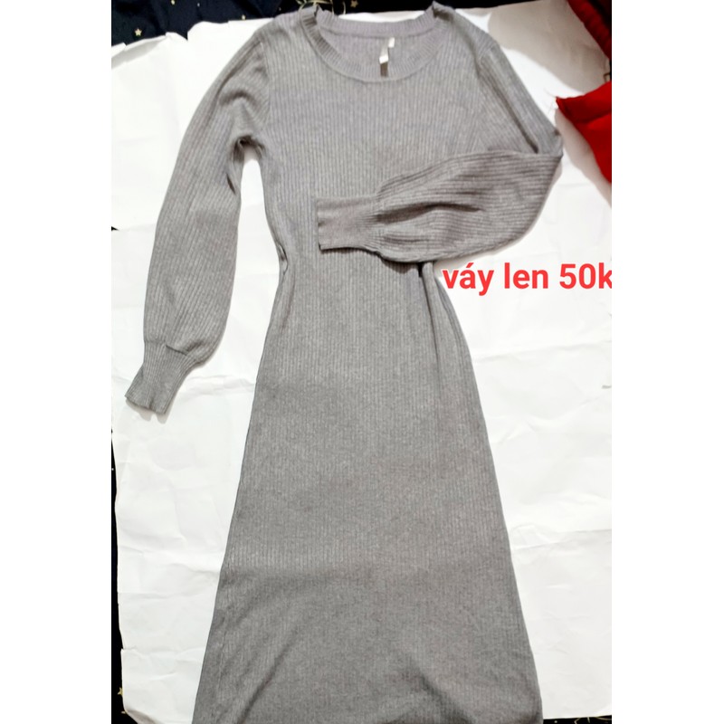 Váy len xám đá 50k tay phồng 141744