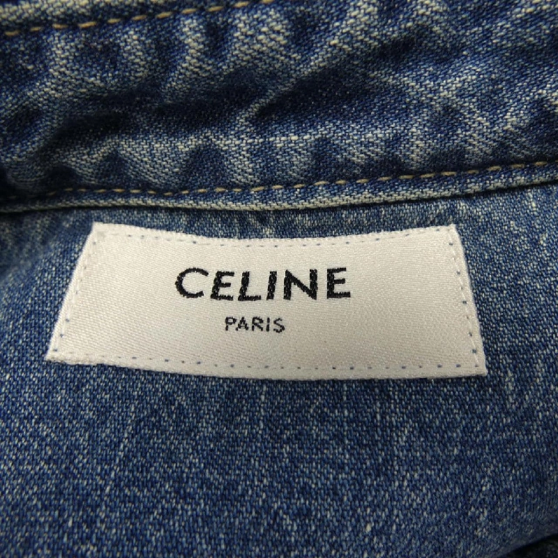 セリーヌ CELINE Áo sơ mi cropped denim wash đại dương liên minh Trionf 2T187459N - Hàng hiệu Authentic 814775