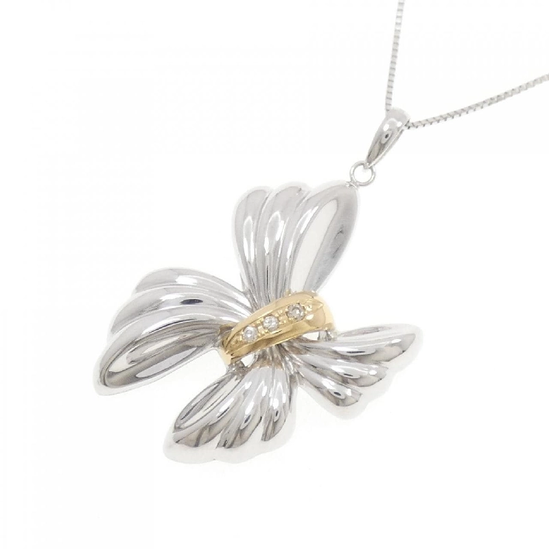 Dây chuyền kim cương K18WG/K18YG hình ruy băng 0.03CT - Hàng hiệu Authentic 858328