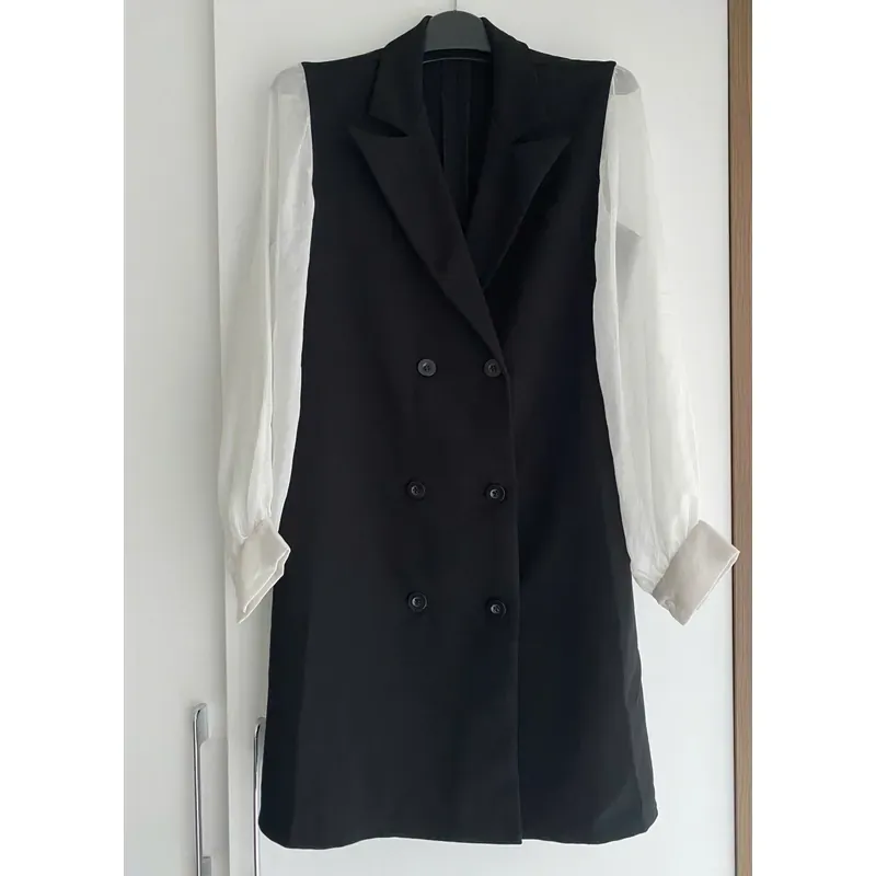 [AHOLIC] VEST NỮ BLAZER MIX TAY VOAN* TRẮNG - ĐEN* TẶNG QUÀ 0Đ FREESHIP 591372