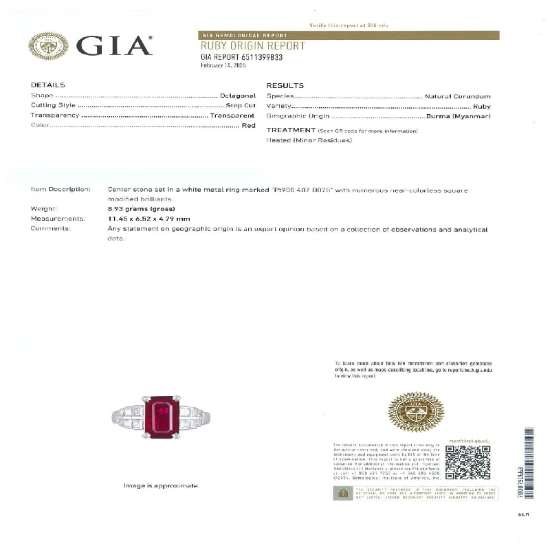 Nhẫn ruby PT900 4.07CT xuất xứ từ Myanmar 673198