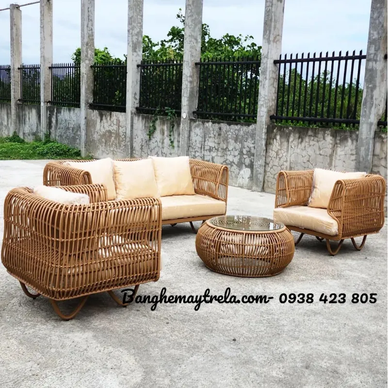 Bàn ghế sofa tổ yến đan mây nhựa 611565